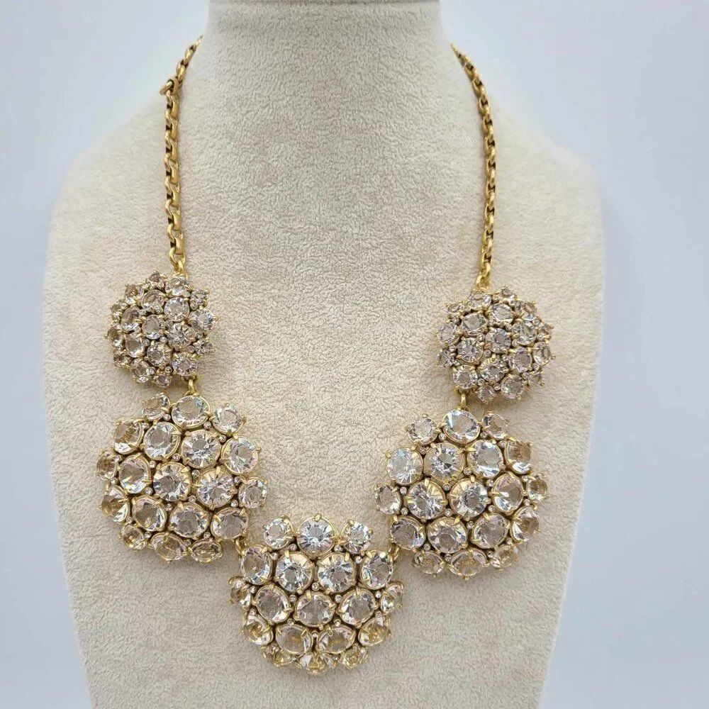 J Crew Clear Crystal Domed Five Cluster Statement Necklace